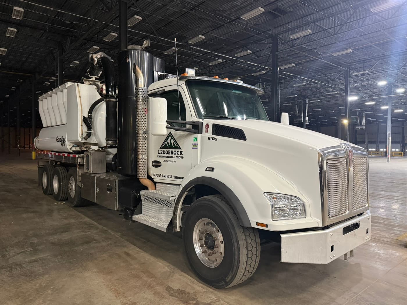 Ledgerock vacuum truck inside warehouse facility